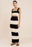 East New Women's Black And White Knitted Striped Long Suit Vest With Sweater