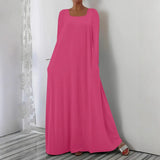 New Long Dress Casual Loose Long Sleeve Solid Color Collar