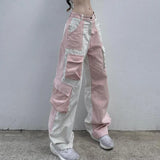 Street Impact Color High-Waisted Corduroy Trousers 2024 Spring And Summer New Multi-Pocket Straight Tube Wide-Leg Tooling-Outfit