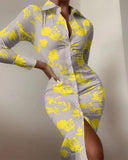shirt dress long sleeve sexy waist waist printed cardigan
