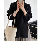 Zipper Slit Big Size Knitting Sweater Turtleneck Long Sleeve Women Pullovers New Fashion Tide Autumn Winter 2023