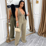 Women's Jeans Women's New Solid Color Bare Back Sleeveless Loose