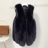 Faux Fur Sleeveless Vest Jacket Autumn Winter Elegant Fashion Vest Korean Style Fashion Long Female Solid Color Autumn