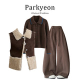 Collar Vest Folded Over-Wearing Jersey High-Waisted Wide-Legged Trouser