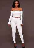 Ribbed Basic Off Shoulder Crop Top and Pants 2pc