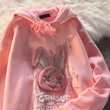 Cartoon Flocking Rabbit Kawaii Loose Hoodie Bf Hooded Thickening Autumn And Winter Pullover Female Gothic