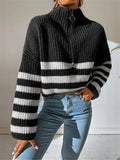 2025 New Striped Collar Knitting Knitting Sweater Outside The