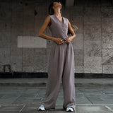 Women's Clothing 2025 Spring New V-Neck Sleeveless Vest Hanging Broad-Legged Trousers Casual