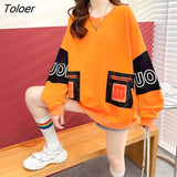 Pullovers Women Loose Long-sleeved Tshirt Autumn Winter Trend Design Sense Stitching Pockets Large Size Mid-length