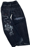 New High Street Hiphop Hip Hop Brand Printed Jeans Men's Straight Baggy Wide-Legged Pants-Outfit