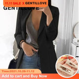 Women Autumn Solid Color Blazer Female Work Office Pocket Tweed Blazer Oversized Casual Slim Coat Fashion