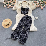 Cashew flowers Print Women Set Summer 2022 Elastic Waist Fashion Party Club Ladies Sexy High Street Two Piece