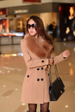 Length Wool Coats Women Fur Collar Splice Blends Korean Full Sleeve Double Breasted Lace Up Belt Thick Warm Winter Jackets-Outfit