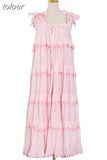 Elegant Patchwork Ruffles White Dress For Women Off Shoulder Sleeveless Oversized Dresses Female Fashion Clothes