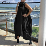 Celmia 2022 Women Long Jumpsuits Fashion Stacking High Collar Sleeveless Sexy Rompers Casual Dropped Crotch Zipper Harem
