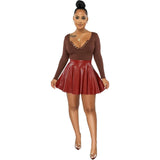 Sexy Nightclub Party Solid Color Leather Swing Mini
