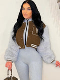 Fashion Letter Fake Fur Long Sleeve Zipper Baseball