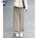 Winter New Cashmere Thickened Wide Leg Pants Women High Waist Chic Straight Long Pants Woman Apricot Pink Trousers