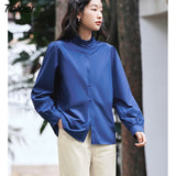Women Shirts 2023 Spring Long Sleeve Petal Collar Loose Blouse 3D Lace Splicing Four Colors Elegant Chic