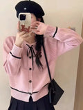 Spring Style Round Neck Soft Style Sweater Jacket Female Bow Tie Knitted Sweater Retro French Blouse-Outfit