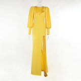 Women Lantern Sleeve Dresses High Split Square Collar Autumn 2021 Vintage Shrug Chic Party Wear Elegant Female