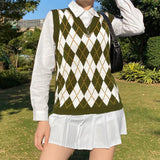 Argyle Knitted Sweater Vintage V Neck Sleeveless Casual Vest Y2K Pullover Women 2020 Sweater vest, knitted sweater,