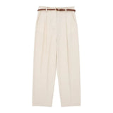 New Braided Ribbon Decorative Blended Straight Leg Pants 2753028-Outfit