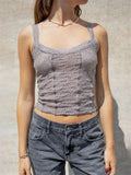 Sexy Women Summer Slim Fit Tank Tops Sleeveless Strap Backless Low Cut Lace Floral Short Mini Vest See Through Camis-Outfit