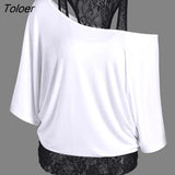 Spring Autumn Women Tshirt Fashion Lace Patchwork Basic T-shirts Casual Loose T Shirts Batwing Sleeve Tops