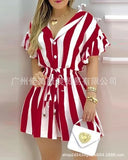 New Black And White Striped Waist Shirt Dress For Women-Outfit
