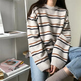 Pullovers Women Soft Autumn Sweaters Daily Tops Womens Pullover Sweet Student Striped Harajuku Knitted Loose Outwear