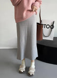 Women's Pit Striped Straight Pink Skirt Solid Color Autumn Winter High Waist Hip Wrap