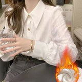 2025 Korean Version Of The Women's Spring And Autumn New Grinding Loose Thin Short Collar Shirt Long-Sleeved Top