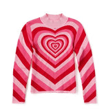 Aesthetics Heart Striped Turtleneck Pullovers E-girl Sweet Long Sleeve Hot Pink Sweater Harajuku 90s Knitwear