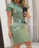 New Wish Solid Color Lace Waist Show Thin Women's Dress Short-Sleeved Dress Women-Outfit