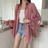 Temperament Long-Sleeved Sunscreen Shirt Women 2025 Summer New Chiffon Shirt Air-Conditioning Shirt White