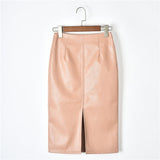 Summer Midi Skirt Women Plus Size Solid Split Skirts Korean PU Leather Skirts Women High Waist Straight Midi Skirts
