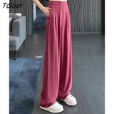Brown Wide Leg Women Classic Suit Pants Vintage Palazzo Office Elegant Casual Black Trousers Female High Wasit