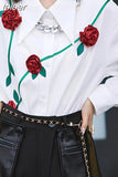 Women 3D Floral Temperament Tops Office Lady Korean Fashion Loose Shirts 2023 Blusas Mujer De Moda Sweet White