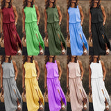 Summer New Women's Rounded Sleeveless Dress Open Multi-Colored Long