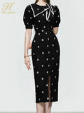 Han Queen Korean Summer Dress Embroidered Pencil Dress Office Eleagnt Work Vestidos Business Sheath Bodycon Women Dresses-Outfit