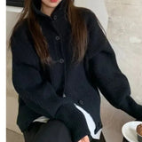 Version Of High-End Vintage Cardigan Sweater Women's Autumn And Winter New Large Size Loose Sweater Jacket-Outfit