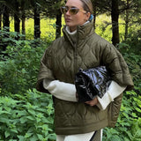 Toloer Half Zipper Loose Waterproof Cloak Type Cotton Coat Female Half Sleeve Diamond Lattice Wire Padded Coat-Outfit