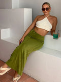 Vintage 90s Straight Long Skirt Women Y2K Sexy Solid Slim Elastic Waist Pencil Maxi Skirt 2000s Aesthetic