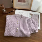 Version Of Retro Twist Round Neck Knitted Cardigan Women's New Lazy Gentle Style Simple Soft Waxy Sweater Jacket-Outfit