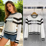 Small Fragrant Temperament V-Neck Bow Bow With Beads Button Opening Knitted