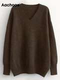 Women Autumn Winter Solid Knitted Sweater Casual V Neck Batwing Long Sleeve Pullover Jumpers Female Cashmere