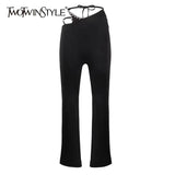 Casual Black Lace Up Trousers For Women High Waist Patchwork Diamonds Flare Pants Females 2021 Summer Fashion