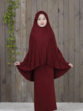 Kaftan Muslim Prayer Garment Dress Arab Middle Eastern Prayer Hijab Teen Girl Simple Two-Piece Suits Kids Islamic Clothing-Outfit