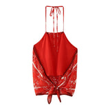 Spring Print Neck-Hanging Blouse 3739028-Outfit